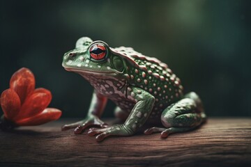 Green frog with hearts as Valentine's Day and Mother's Day motif. Generative AI