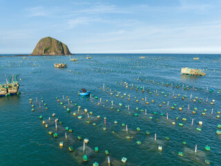 Lobster farm in the sea at Hon Yen islands, Phu Yen province, Viet Nam