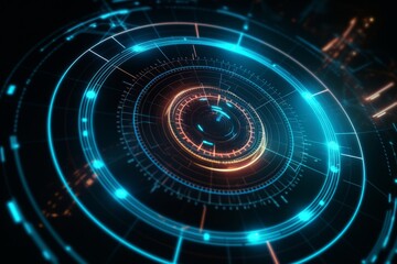 サイバー的な光る円形のインターフェース：AI作品
