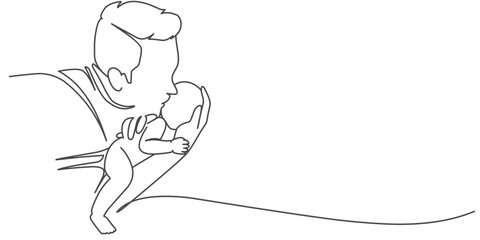 Fathers day line art style vector illustration, father and baby line art illustration
