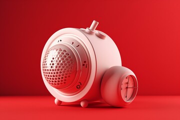 3D rendering of a modern, white alarm clock on bright red background. Generative AI