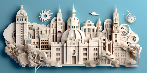 Argentina landmark paper cut with blue background , travel, tourism concept, generative ai