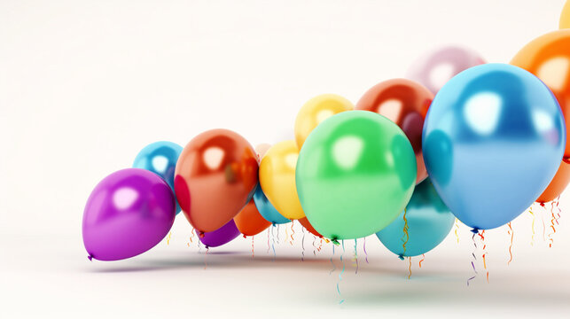 Farbige Luftballone vor weissem Hintergrund, Partyballone, generative KI