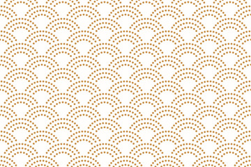 Fish scale seamless pattern with subtle gold dotted dash line, Japanese wave seashell repeat background vector for print. © i_fleurs