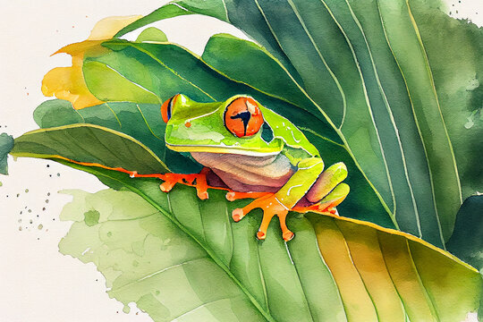 A vibrant generative ai illustration of a tropical red-eye frog, showcasing its bright colors and unique features