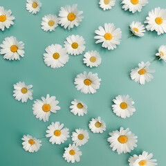 Cute Daisy Flowers Pattern On Soft Green Background Illustration