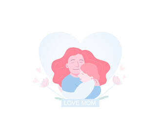 Isolated of mother and daughter embracing, Mother's day concept concept. Flat vector illustration. 