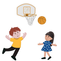 a boy and a girl play basketball