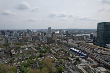 Naklejka na ściany i meble Poplar East London UK Flats ,apartments , housing drone aerial view.