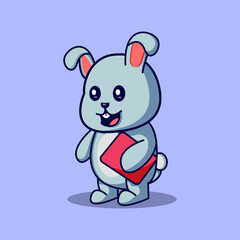 Fototapeta premium Cute bunny is holding a laptop Vector Illustration.Cute bunny character cartoon style.