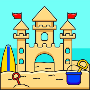 Vector illustration of a sand castle on the beach