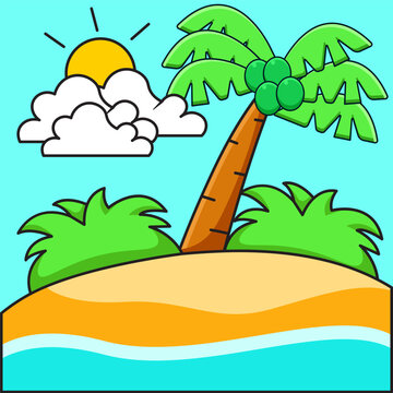 Summer beach scene vector illustration