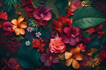 Floral and leaf-inspired seamless design with vibrant colours. Generative AI