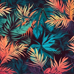 Pattern Of Tropical Plant Leaves Palm Tree Illustration