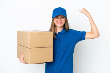 Delivery Lithuanian woman isolated on white background doing strong gesture