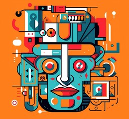 Artistic illustration of a man head in abstract style, generative ai