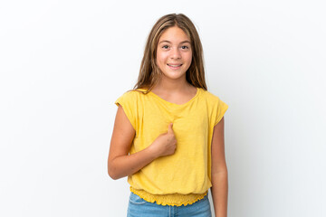 Little caucasian girl isolated on white background with surprise facial expression