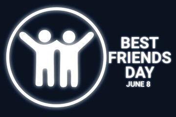 Best Friends Day greeting card with neon white silhouette of a group of people. June 8.Vector illustration Suitable for greeting card, poster and banner