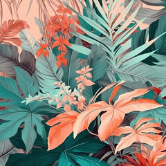 Pattern Of Tropical Plant Leaves Palm Tree Illustration