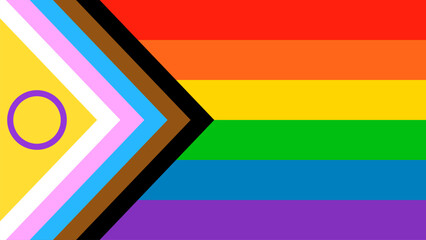 Progress Flag. LGBT Pride Flag 2021. Background BG Rainbow. Multicolored Inclusive Intersex. Horizontal Stripes Rectangle. LGBTQ+ Movement Event Parade.