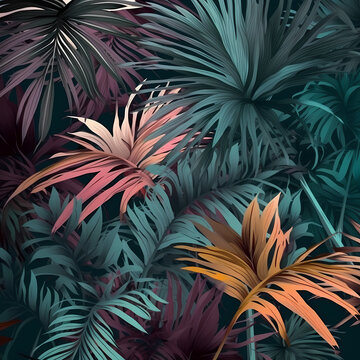 Floral Pattern Of Tropical Plant Leaves Palm Tree Illustration