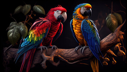 Naklejka premium North Coast Island Seychelles Northolme Parrot Perched on Tree Branch AI Generative