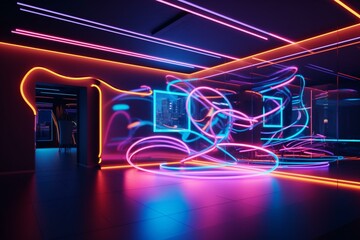 Abstract 3D interior with gradient neon lighting. Generative AI