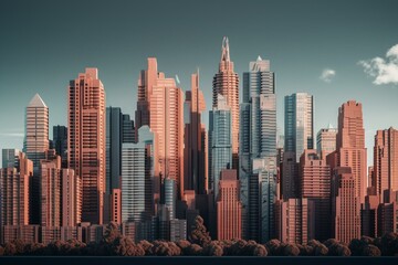 Fototapeta na wymiar Illustration of skyscrapers raised by climate change. Generative AI