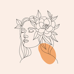 illustration of woman line art for beauty logo template