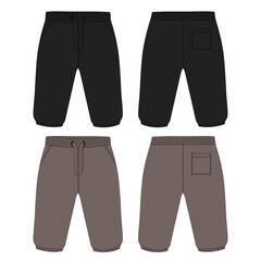 Fleece cotton jersey basic Sweat pant technical fashion flat sketch template front and back views. Apparel jogger pants vector illustration black and khaki color  mock up for kids and boys.