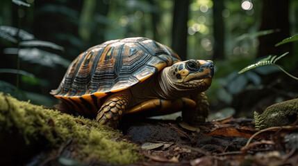 Obraz premium Adventurous Turtle Exploring a Lush Jungle AI Generative