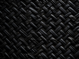 Dark black Abstract woven mat texture. Wickerwork background created with Generative AI technology
