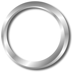 Silver metal frame with transparent background. 3d Platinum ring illustration. Shiny metallic silver circle. Empty blank circular shape for design marking element.