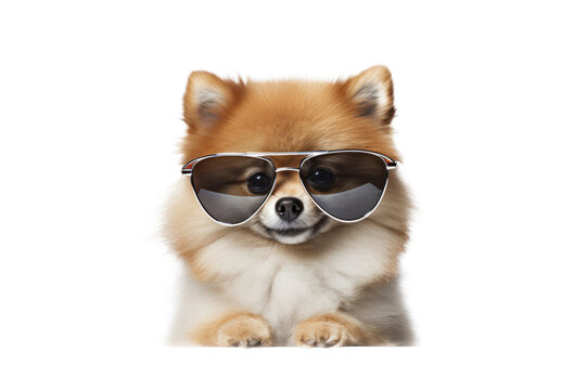 Pomeranian Dog with Sunglasses, Isolated on Transparent Background, AI Generative