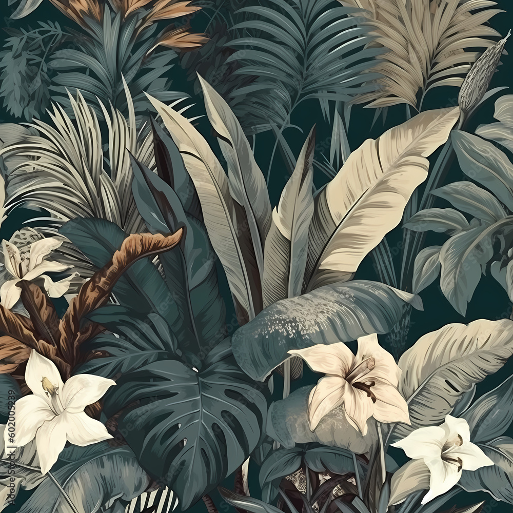 Wall mural wallpaper pattern of tropical plant leaves illustration