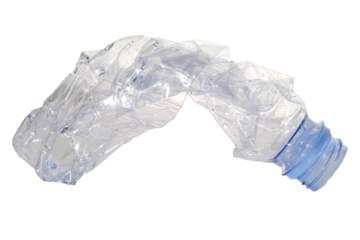 Crumpled mineral water plastic bottle isolated on transparent background