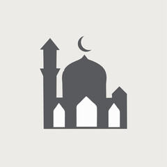 Islamic template, stencil, pattern, grey mosque, icon, isolated on white background. Vector.