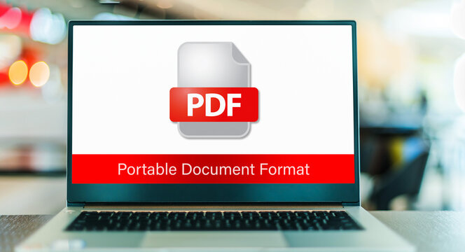 Laptop computer displaying icon of PDF file