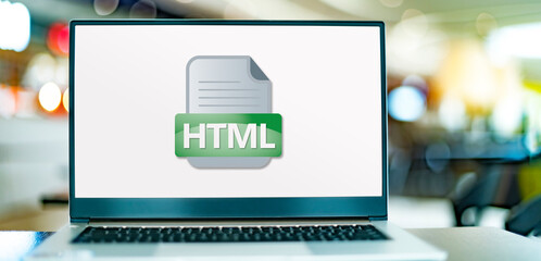 Laptop computer displaying the icon of HTML file