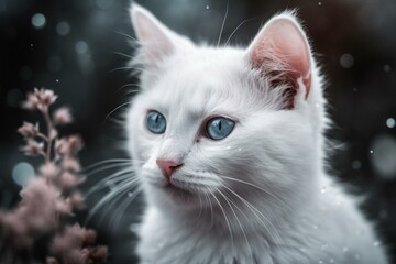 Cute and cozy winter white kitten. Generative AI