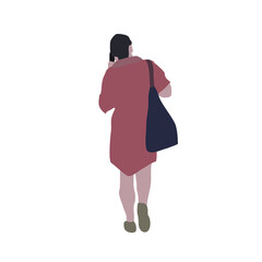 Vector drawing of a walking woman in summer clothes. Flat image. City infographic