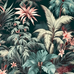 Wallpaper Pattern Of Tropical Plant Leaves Illustration
