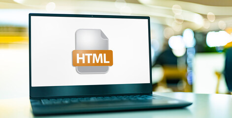 Laptop computer displaying the icon of HTML file