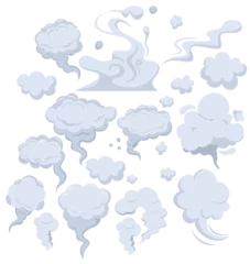 Wandaufkleber Cartoon dust clouds Set. Comic cloud shape, spray air smoke, fog road, explosion bomb, car gas, puff magic effect, steam wind silhouette, spooky fume smog, gam explode bubbles. Vector illustration © EVGENIY