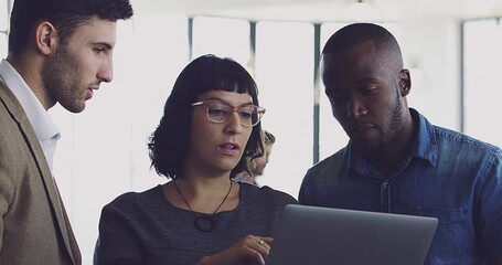 Tablet, data analysis or teamwork for success cybersecurity strategy, coding or programming app in office. Diversity, collaboration or developer with smile for analytics, hacker software research