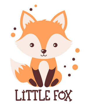 Little fox, cute cartoon woodland animal. Vector illustration