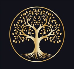 Golden coin with a tree graphic, generative ai