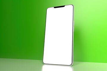 smartphone with blank screen, smart phone with blank screen isolated on green color background