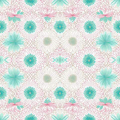 Wallpaper rapport of abstract flowers and shapes in white background. Hand drawn pattern design with flowers, leaves, branches. Generative ai