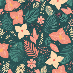 Simple Floral Pattern Of Tropical Plant Illustration